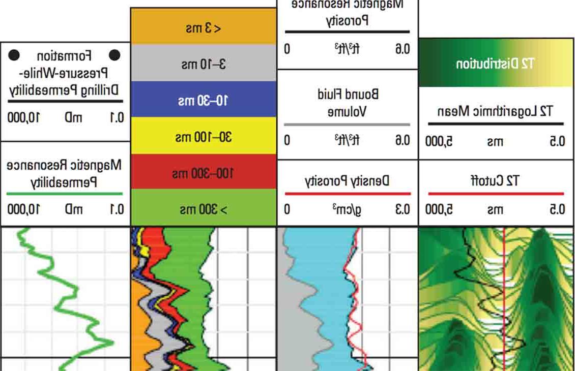 提供加随钻磁共振测井显示T2, fluid volumes, 相分析, 渗透性跟踪