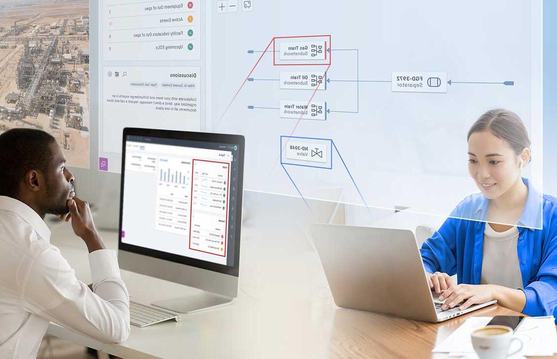 Image of two people working in the ProcessOps on DELFI environment from different locations.