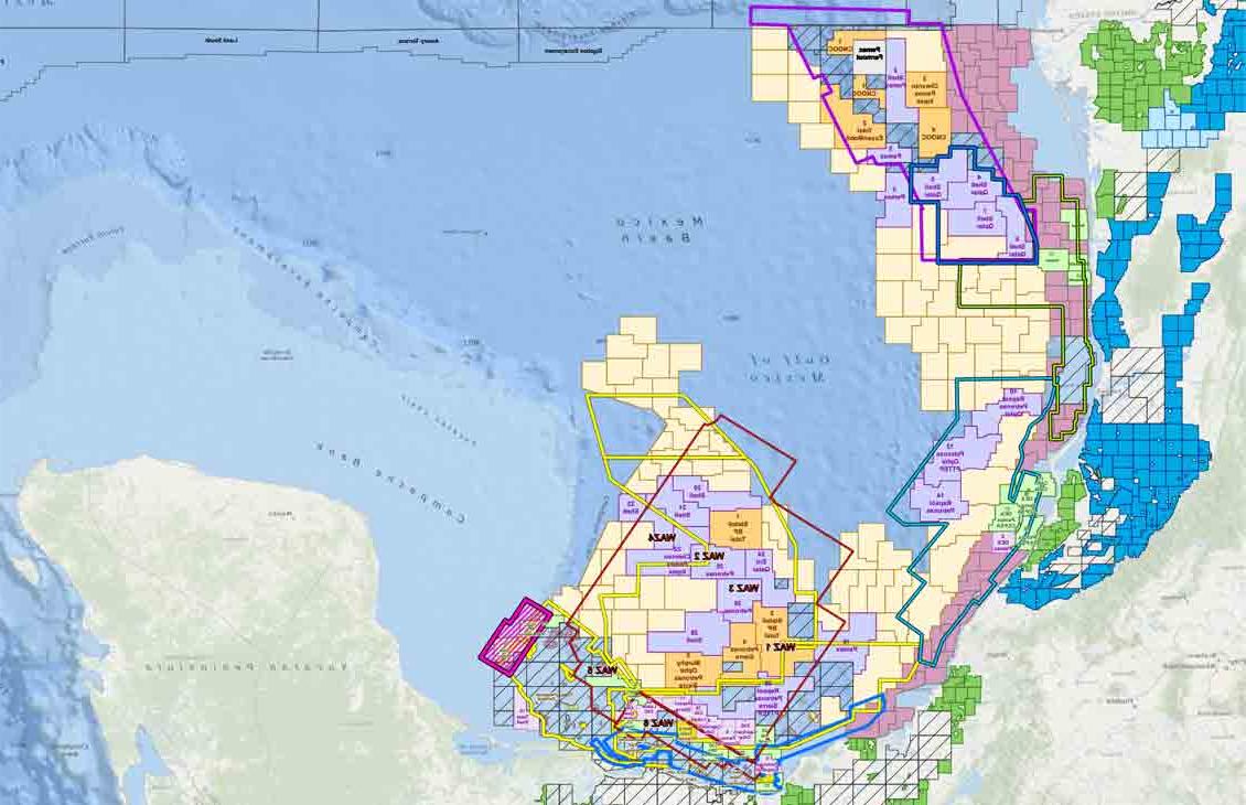 墨西哥现有的和新的盆地和油气藏地图